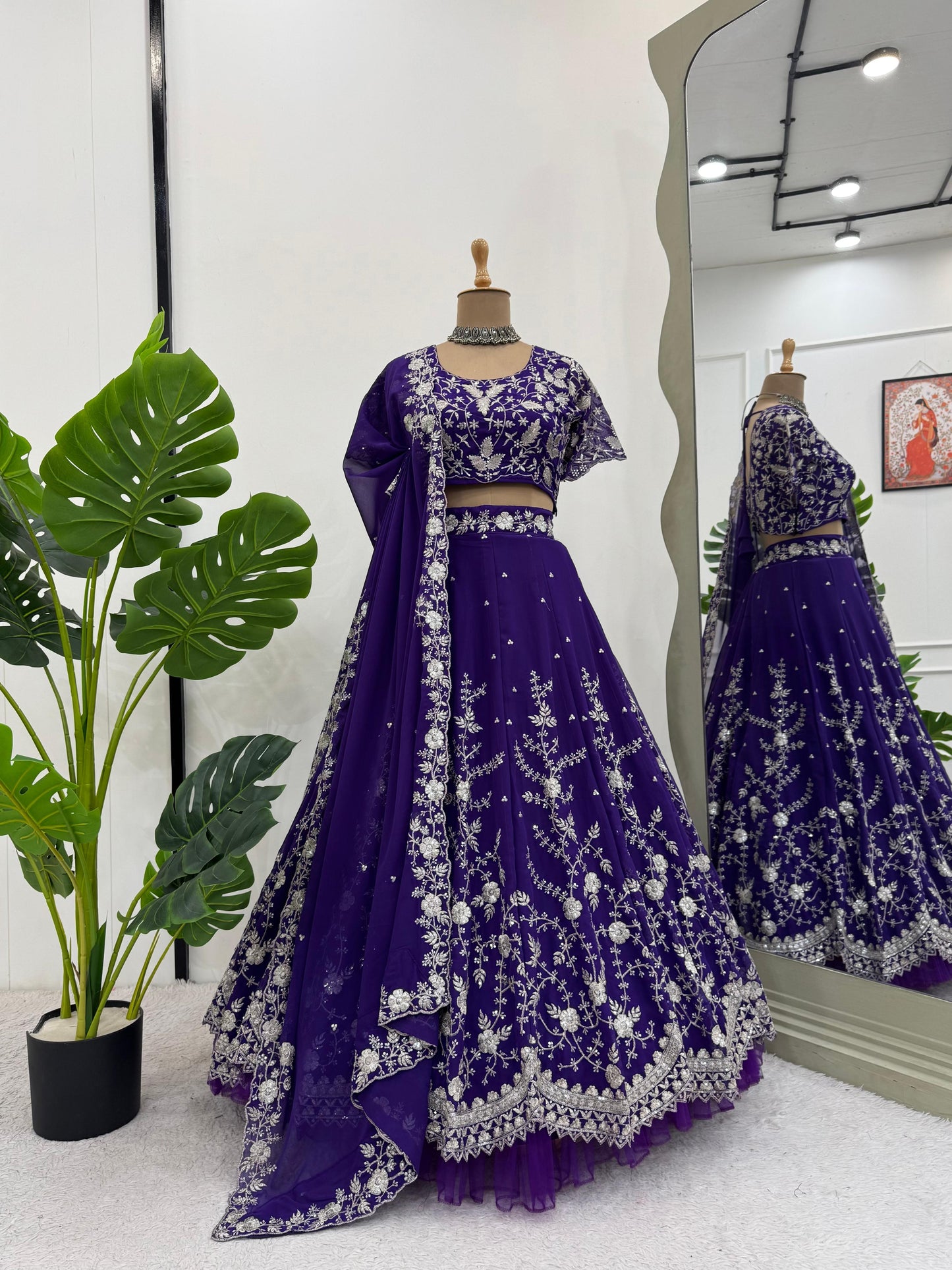 Wedding Wear Purple Embroidered Lehenga Choli