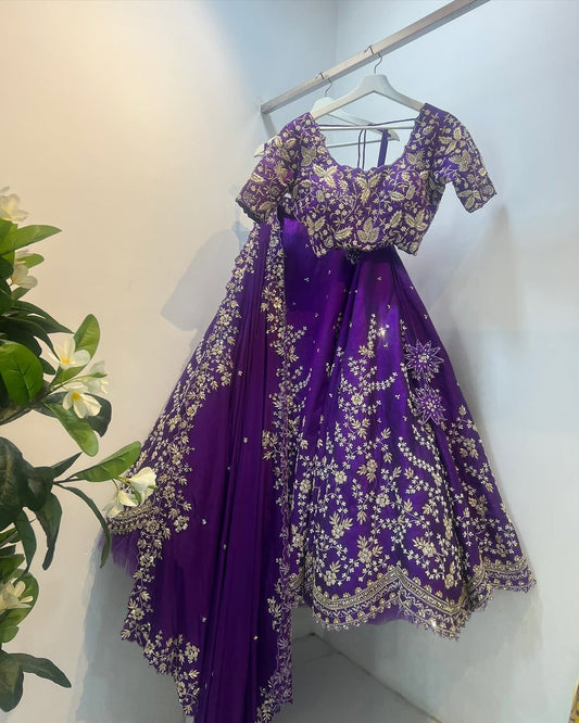 Wedding Wear Purple Embroidered Lehenga Choli