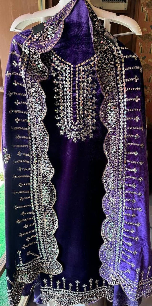 Wedding wear Purple Color Embroidered Plazo Suit