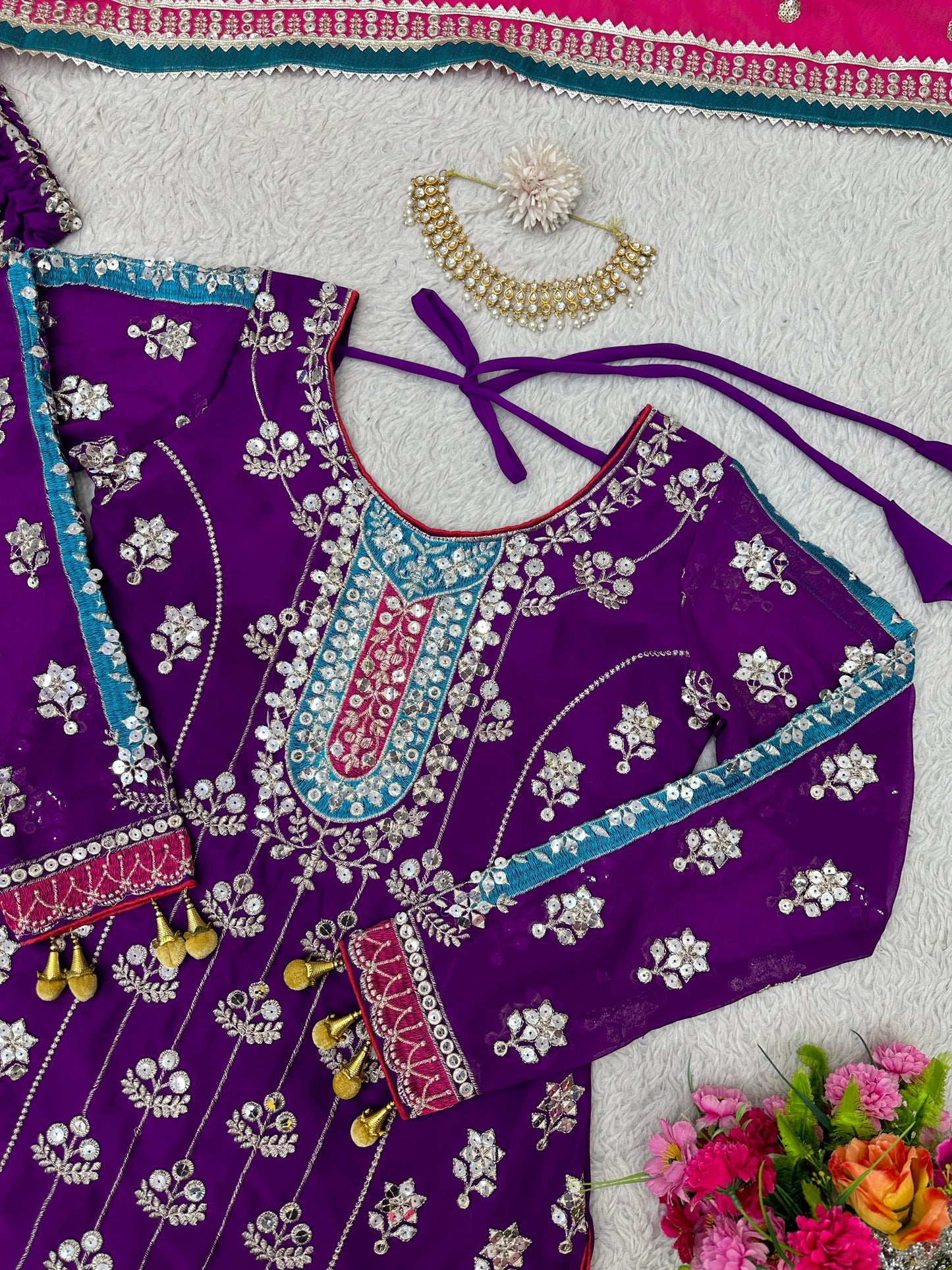 Purple Color Georgette Heavy Work Stitched Sharara Suit Set