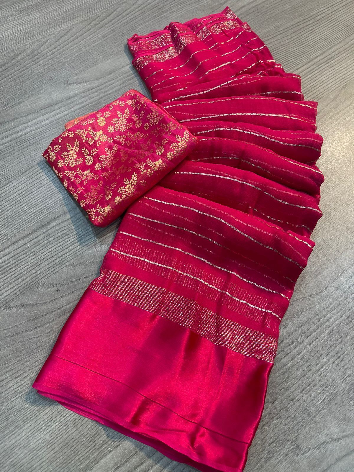 Soft Viscose Georgette Jari Weaving Satin Patta Saree