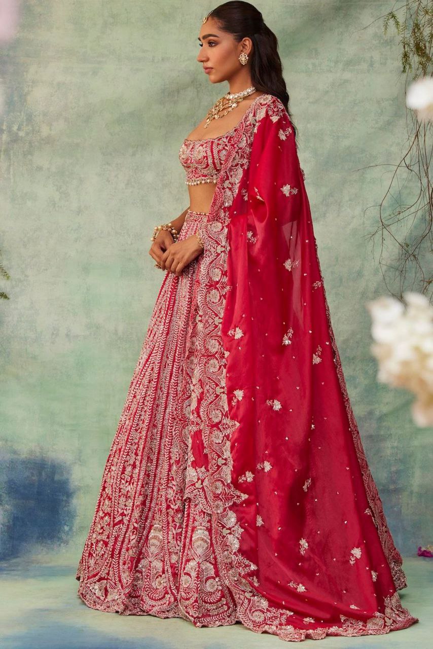 Wedding Wear Red Silk Heavy Embroidered Lehenga Choli