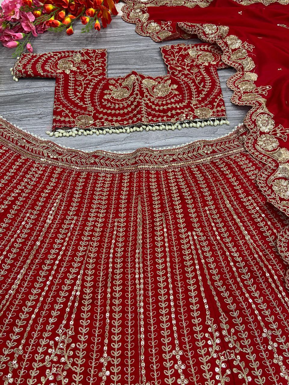 Wedding Wear Red Silk Heavy Embroidered Lehenga Choli