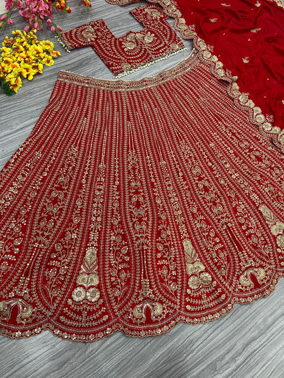 Wedding Wear Red Silk Heavy Embroidered Lehenga Choli