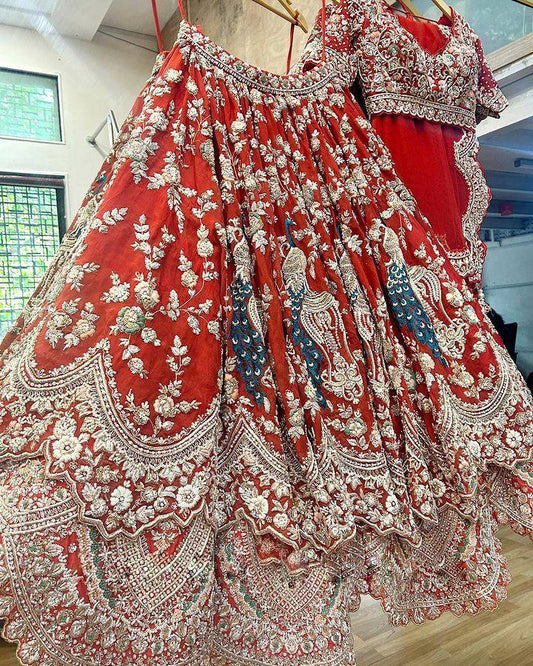 Red Georgette Heavy Work Lehenga Choli For Bridal Wear