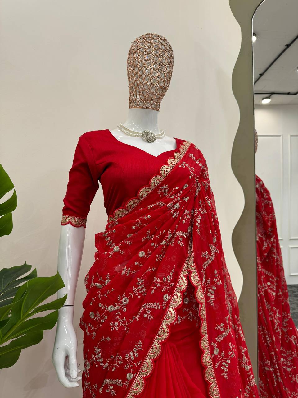 Lovely Red Color Tuby Silk Sequence Work Saree