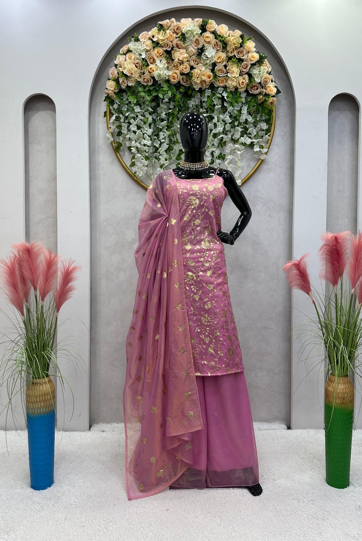 Party Wear Jimmi Silk Ready to Wear Salwar Plazo For Gals wear