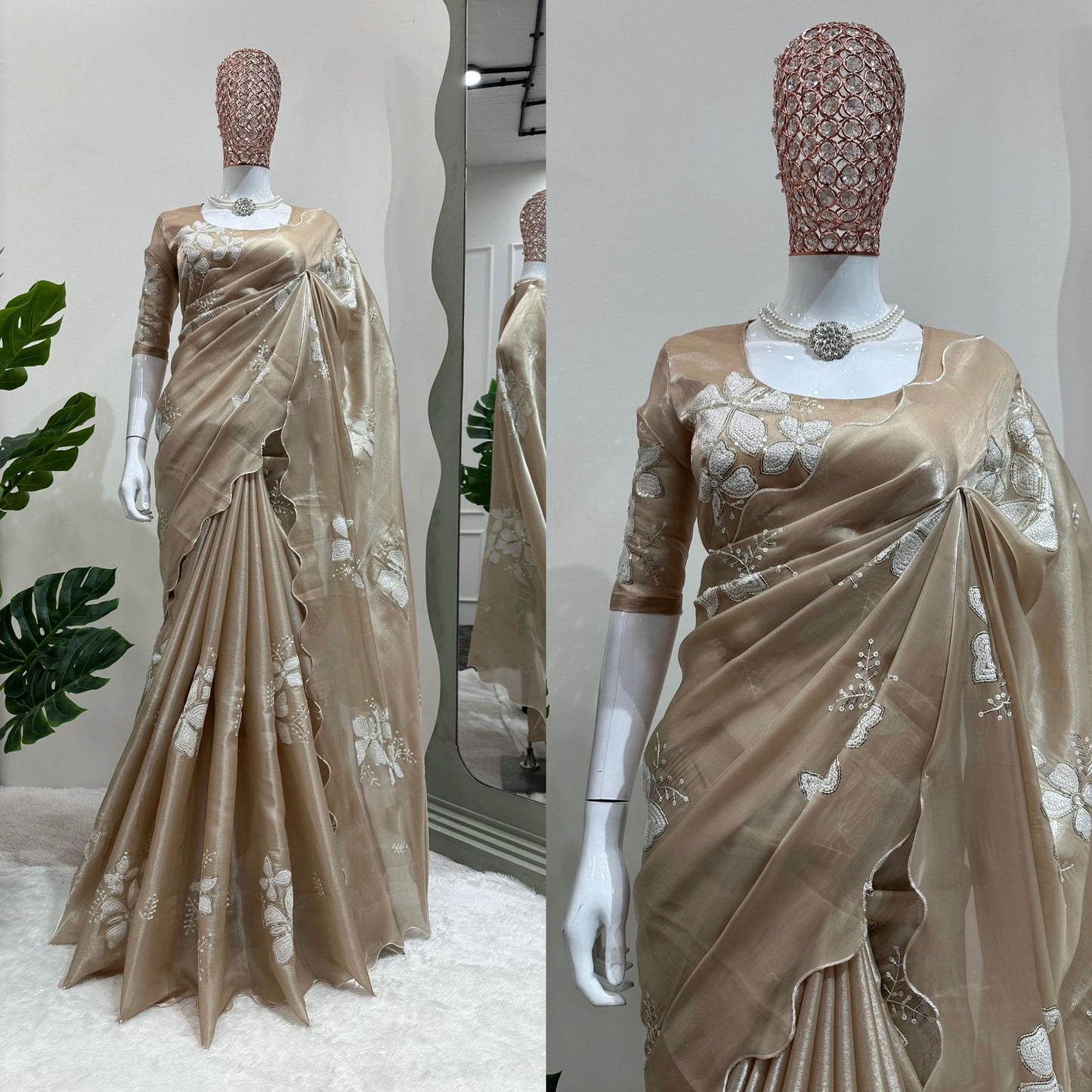 Uniqueness Jimmi Chu Silk Sequence Embro Work Saree