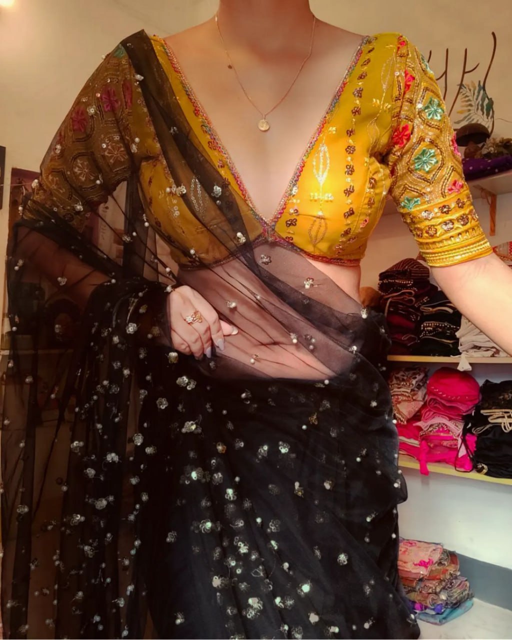 Wedding Wear Soft Net Sequence Work Butti Saree with Heavy Work Blouse
