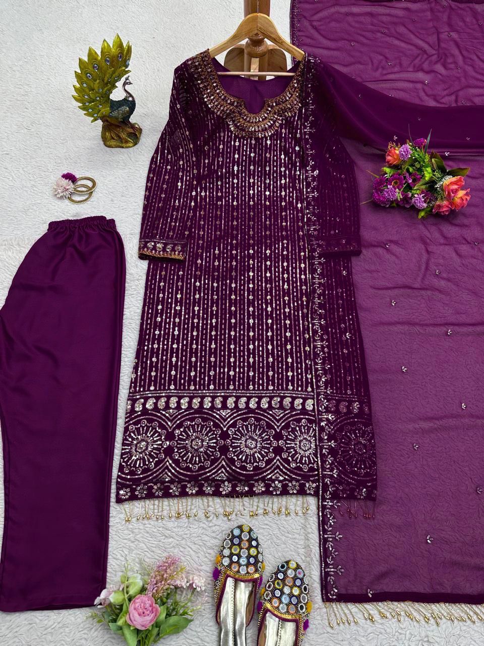 Wine Color Georgette Heavy Work Full Stitched Salwar Suit