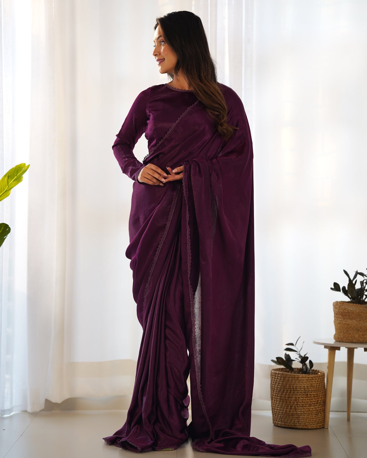 Wine Color Premiume Marble Velvet 1 Min Ready To Wear Saree