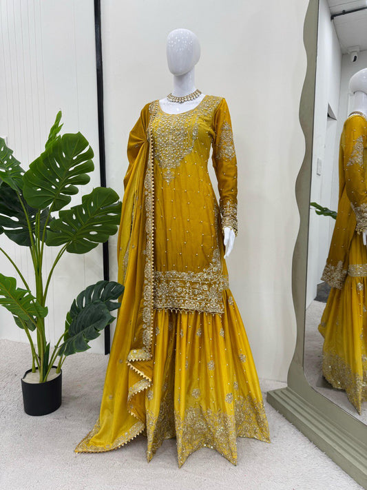 Yellow Color Silk Ready to Wear Sharara Suit