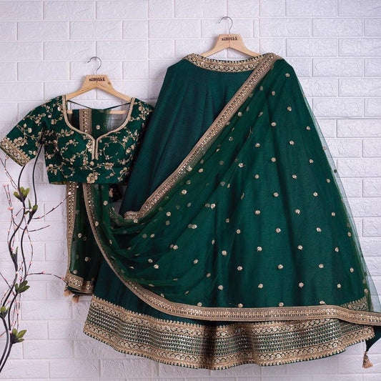 Arresting Green Color Wedding Wear Phantom silk Designer Embroidery Work Lehenga Choli