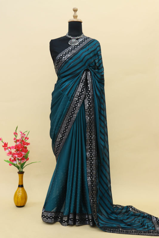 Fashionable Rangoli Silk Laheriya Woven Design With Hotfix Work and sequence Embroidery Work Saree