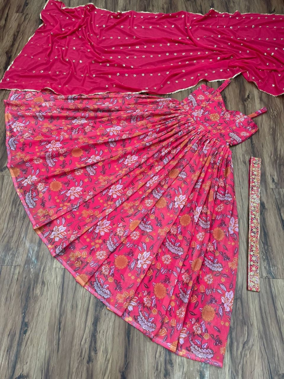 Wonderful Function Wear Pink Color Georgette Digital Printed Gown With Belt.