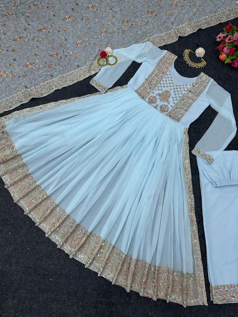 New Nayra Cut Sequence Worked Georgette Full Stiched Anarkali Suit