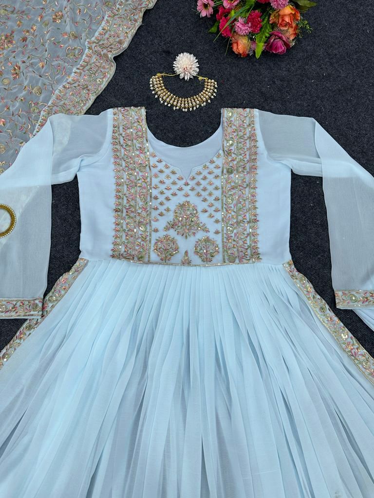 New Nayra Cut Sequence Worked Georgette Full Stiched Anarkali Suit