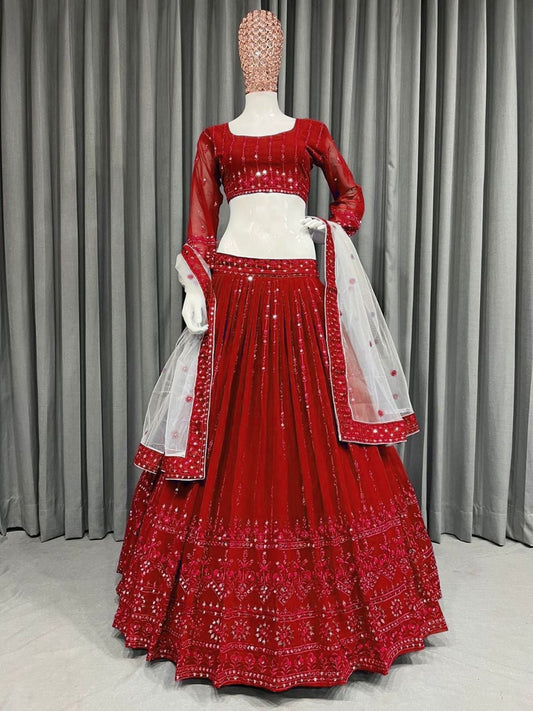 Wedding Wear Designer Georgette Embroidery with 9mm Sequnce Work Lahengha