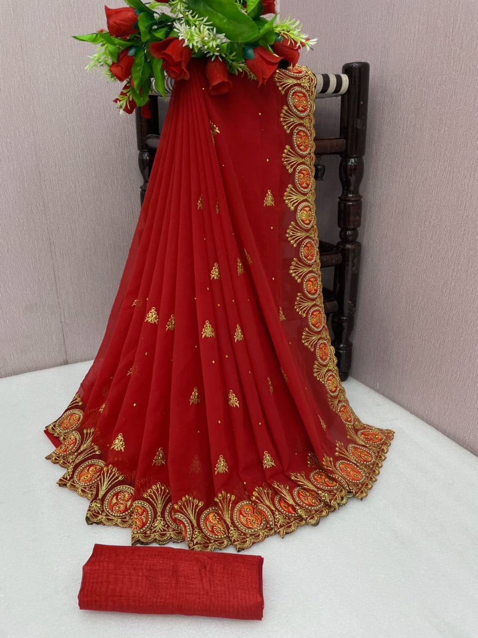 Wedding Wear Designer Heavy Georgette Saree With Embroidery With Hevy Ston Work