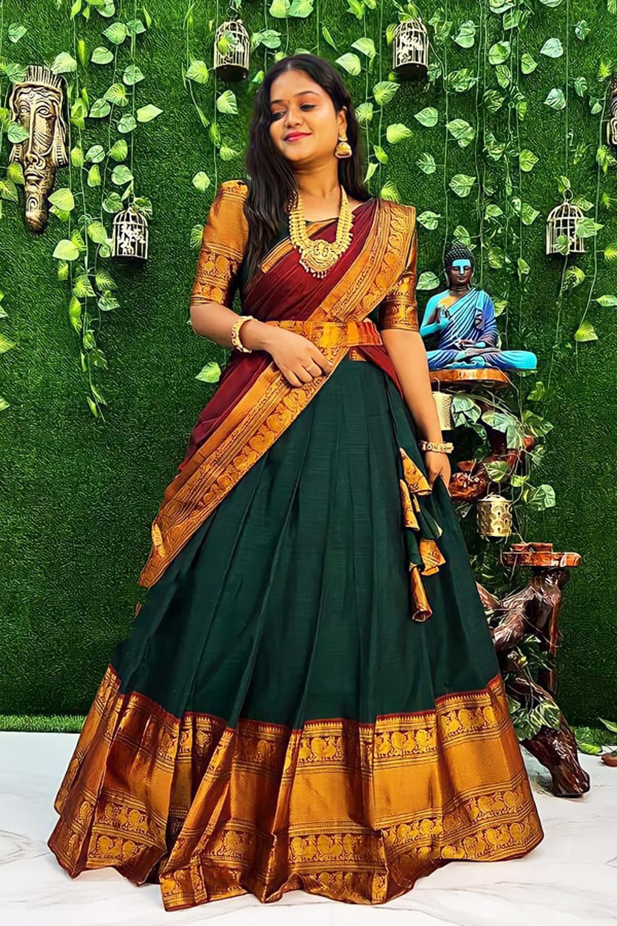 The Most Gorgeous South Indian Lehenga Saree Designs We Spotted! | Wedding  blouse designs, Half saree designs, Wedding saree blouse designs