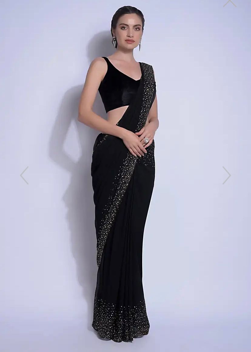 Black Ajrakh saree with exclusive stone embellishments – Sujatra