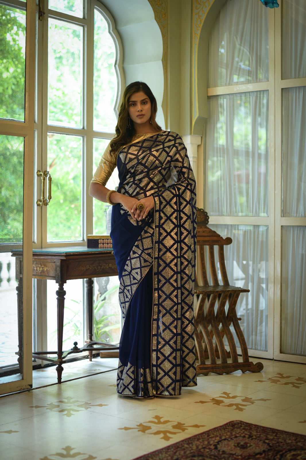 Blue Colour Heavy Georgette Sequence Work Party Wear Saree