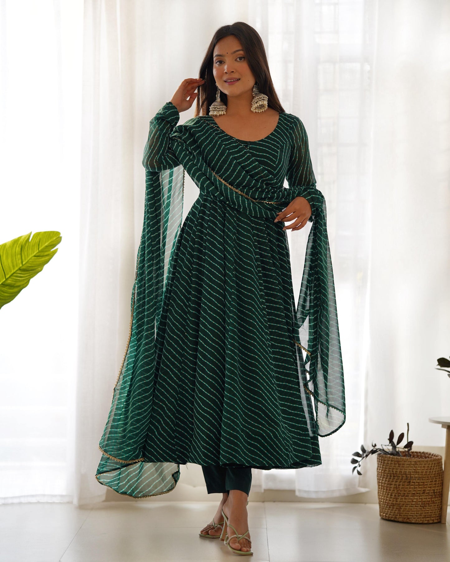 Green Georgette Lehariya Printed Full Stitched Anarkali Gown