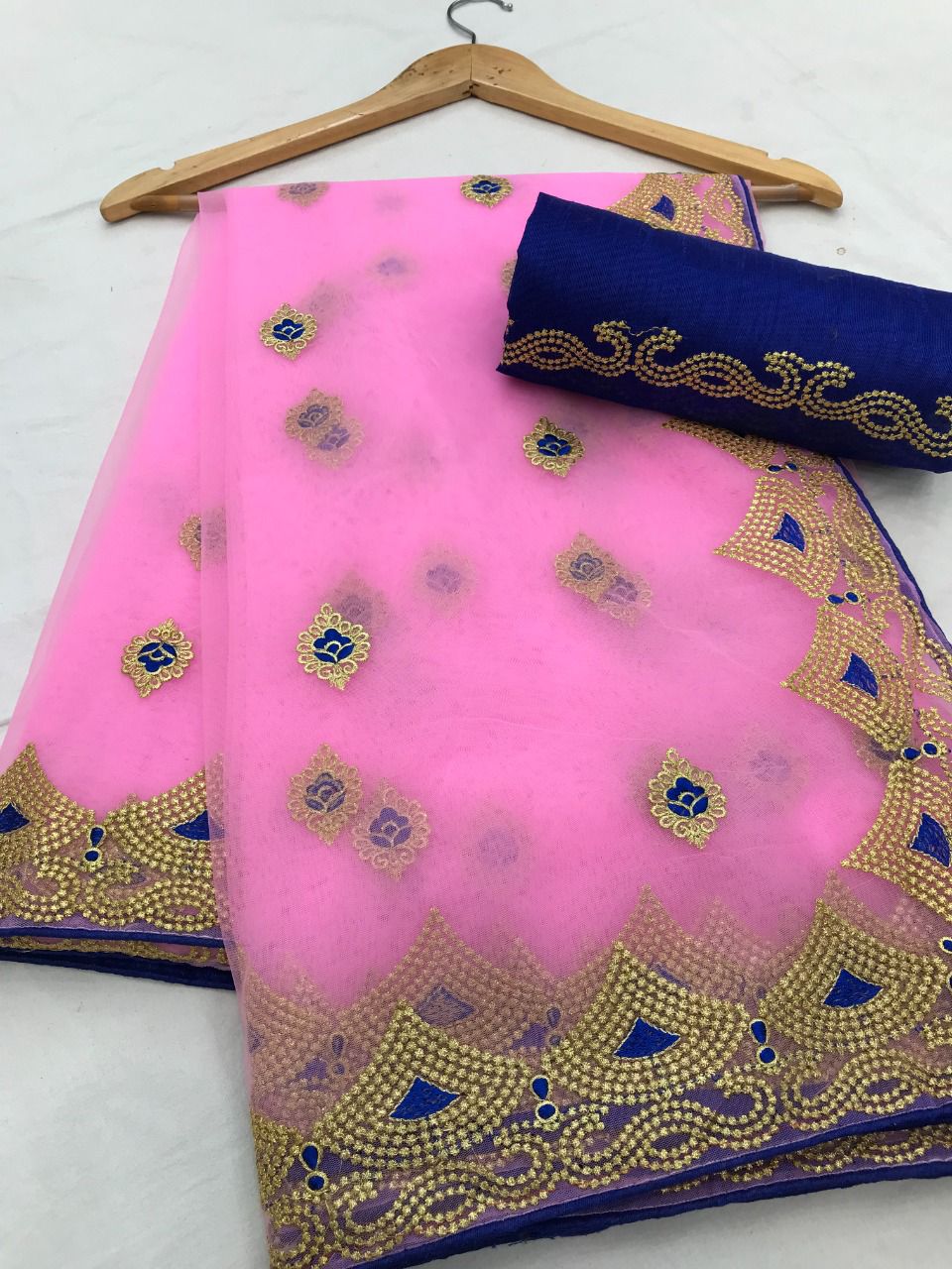 Regular Wear Soft Net Jari Embroidered Saree with Work Blouse