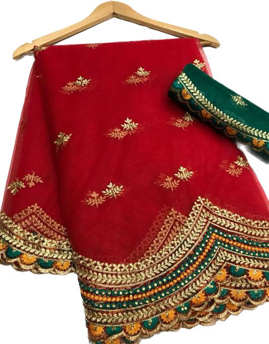 Regular Wear Soft Net Jari Embroidered Saree with Work Blouse