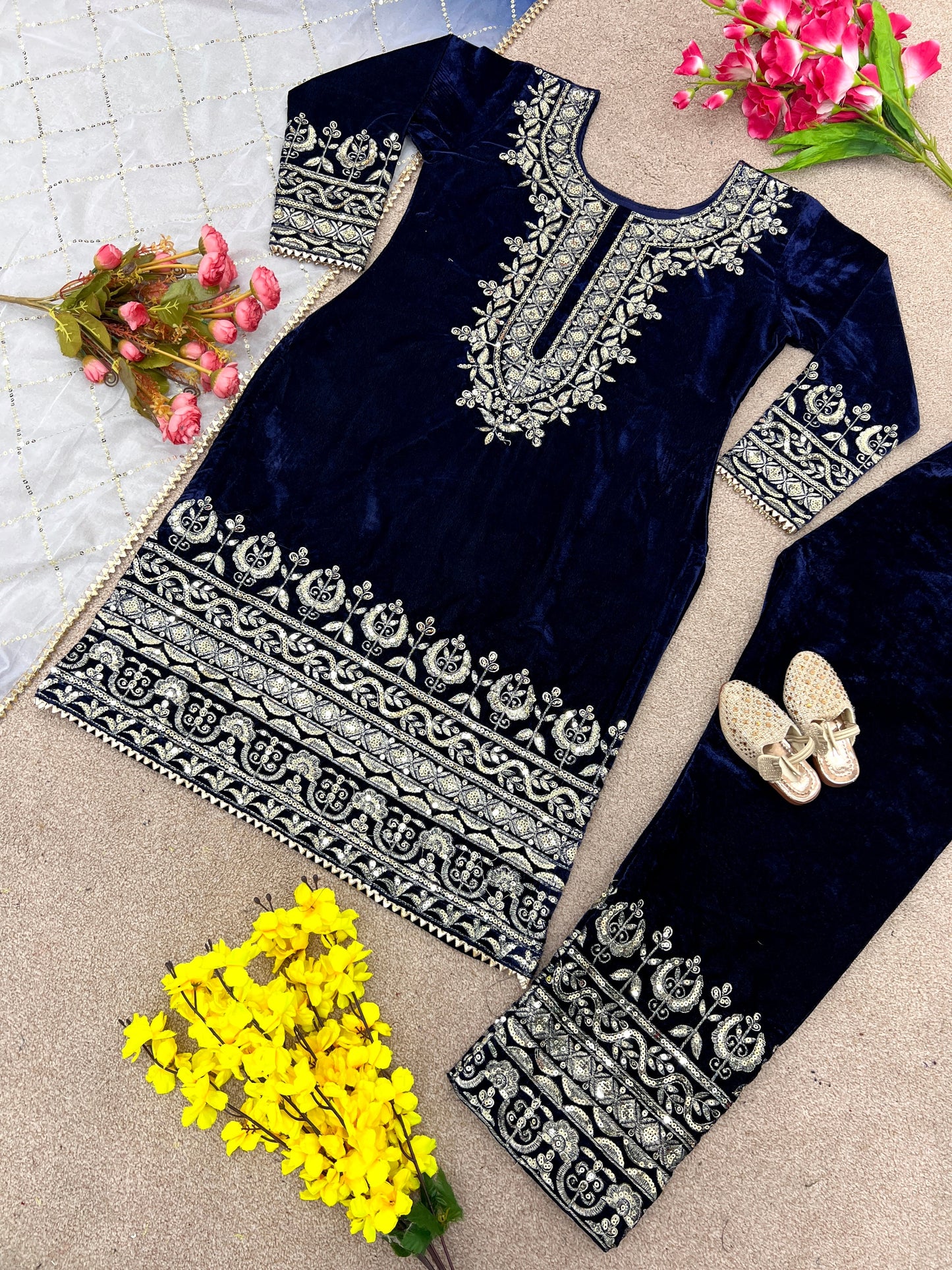 Punjabi Viscose Velvet Full Stitched Embroidered Work Designer Salwar Suit
