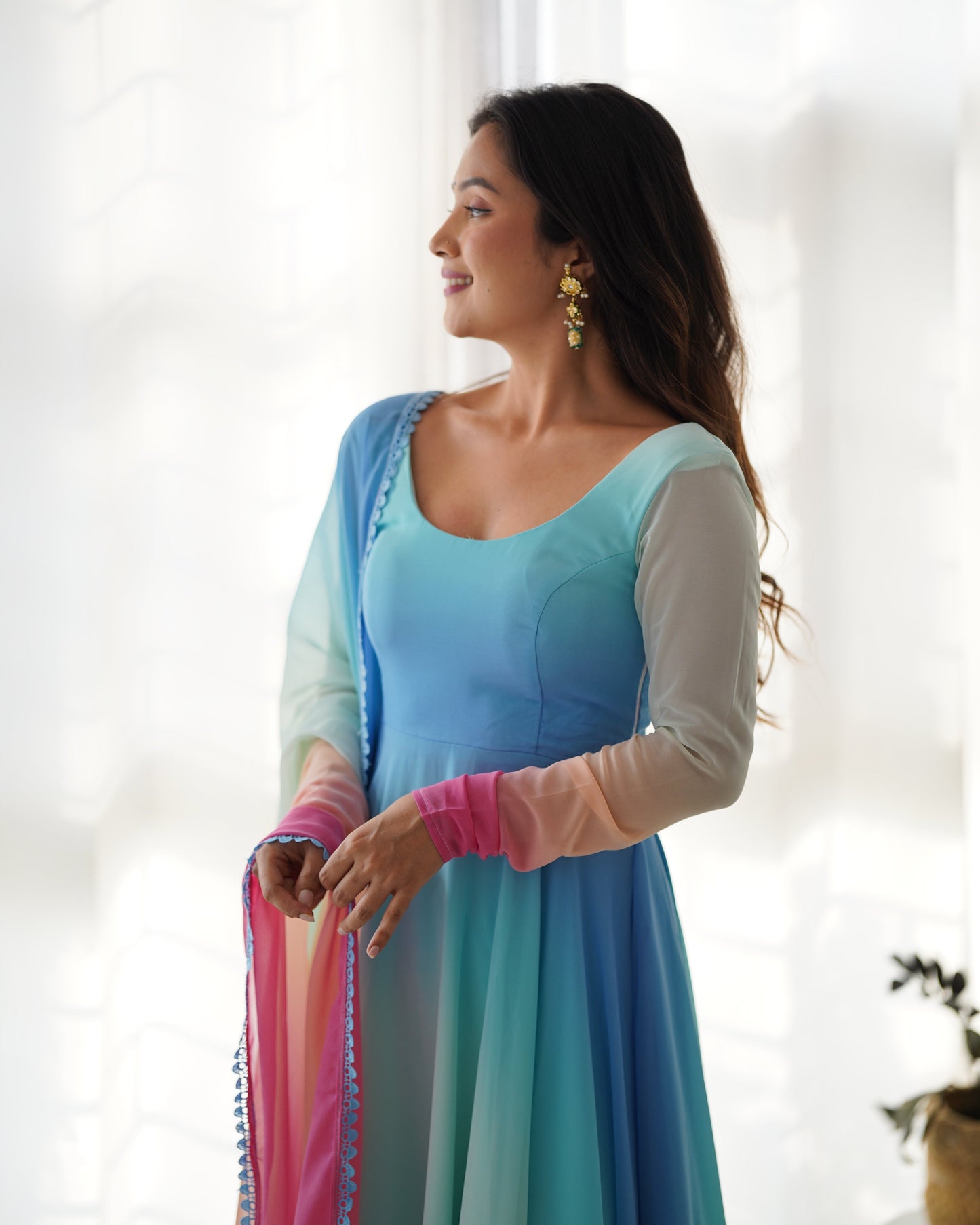 Pure Soft Georgette Multicolor Full Stitched Anarkali Gown For Girls Wear
