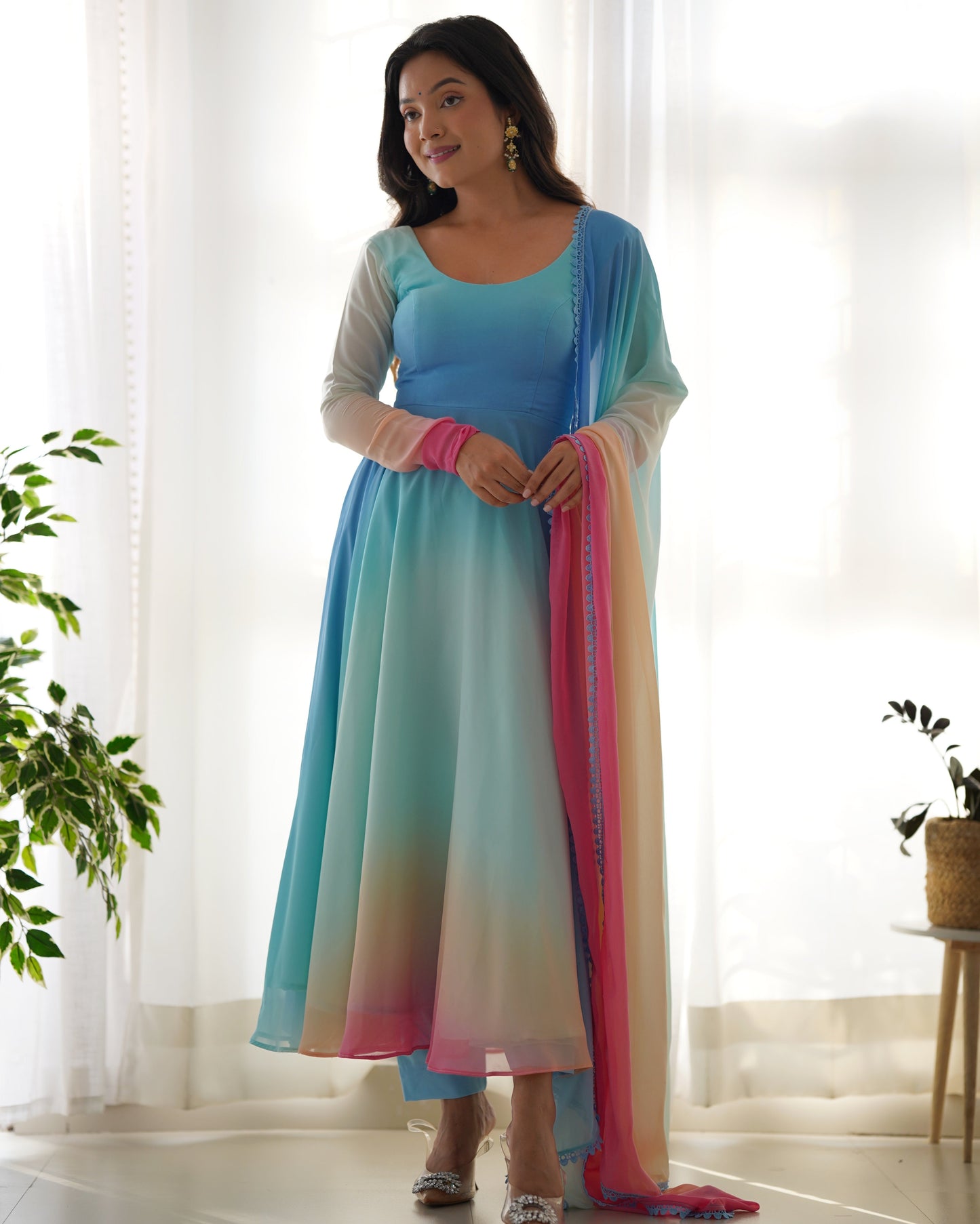 Pure Soft Georgette Multicolor Full Stitched Anarkali Gown For Girls Wear