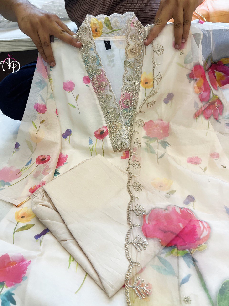 Soft Organza Print Full Stitched Salwar Suit Set