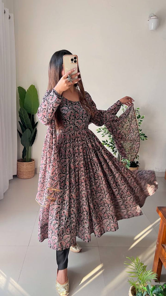 Designer Ready To Wear Printed Anarkali Gown Set For Girls Wear