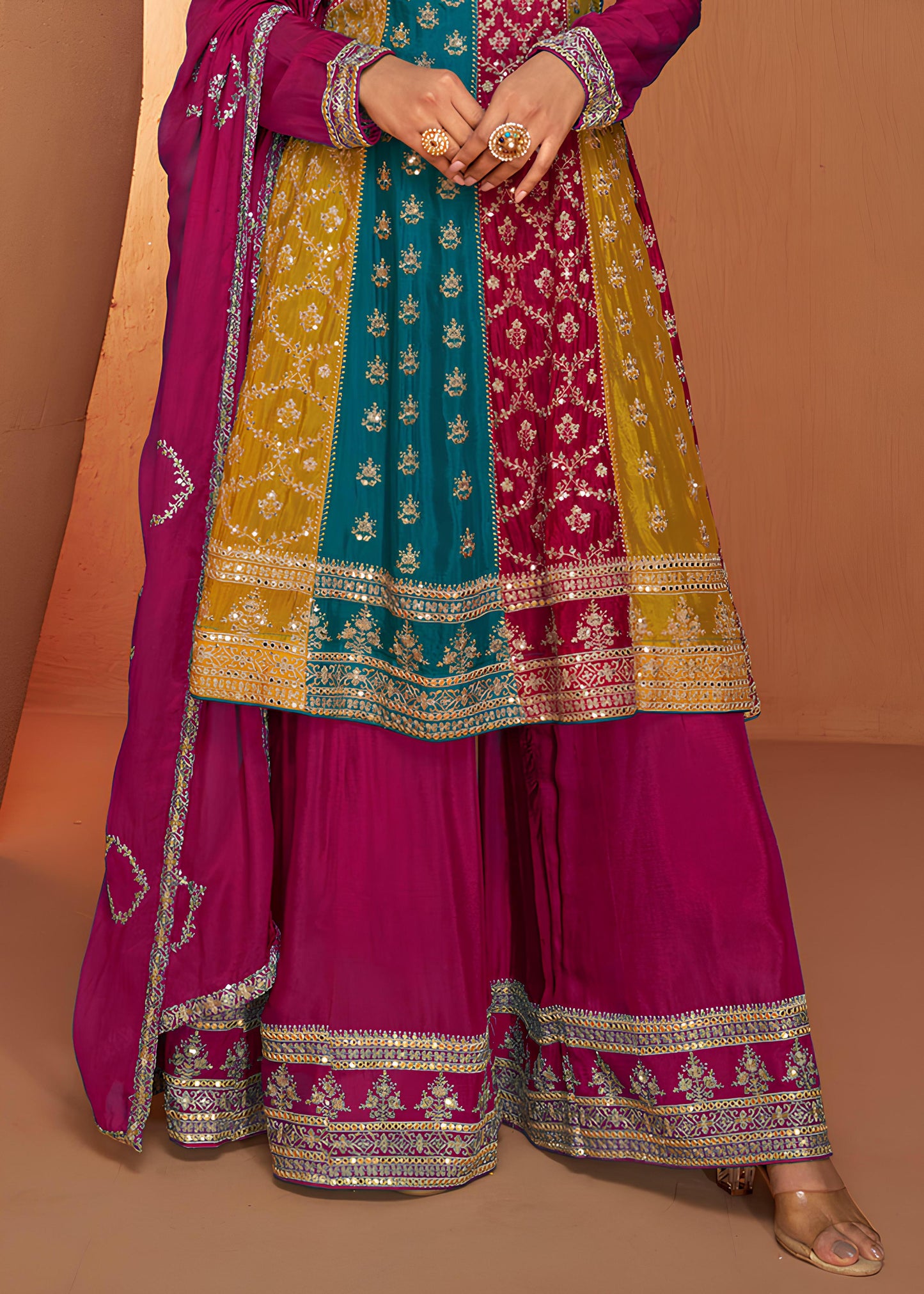 Party Wear Ready to Wear Colorful Sharara Suit