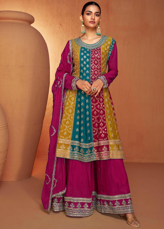 Party Wear Ready to Wear Colorful Sharara Suit