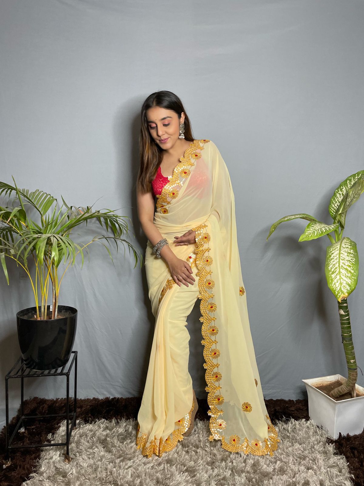 Marigold Yellow Gotta Work Saree – Thread & Button