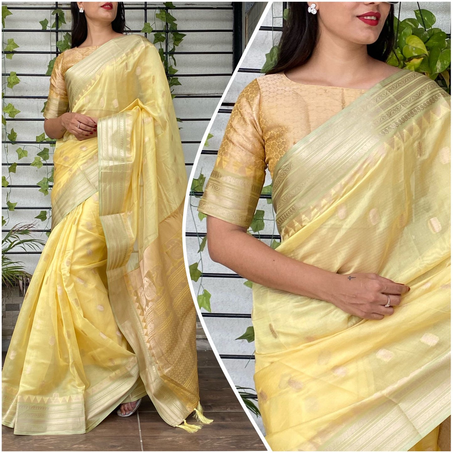 Function Wear Organza Blend Jacquard Rich Pallu Saree Blouse For Women