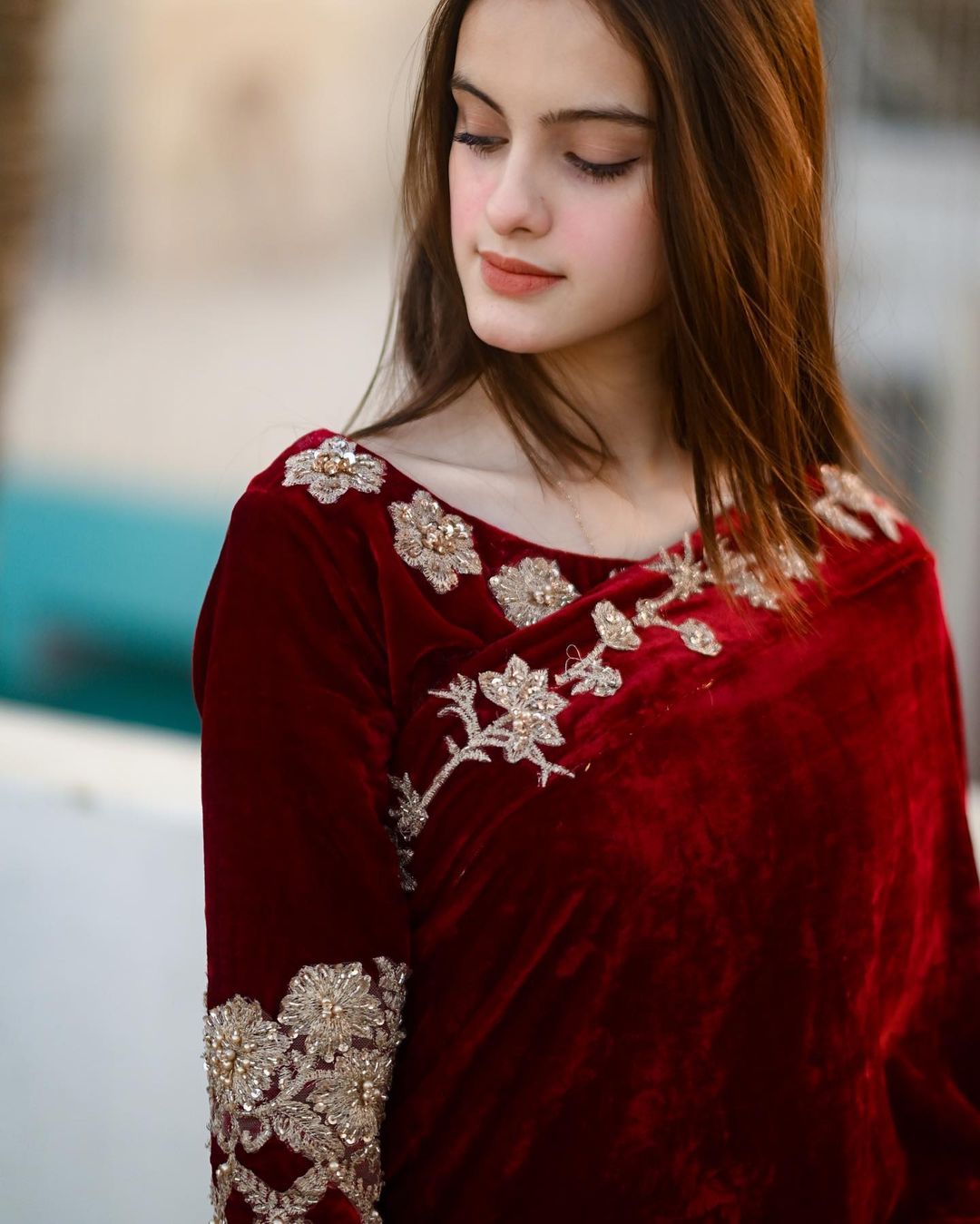 Dark Maroon Color Velvet Embroidered Work Saree With Blouse