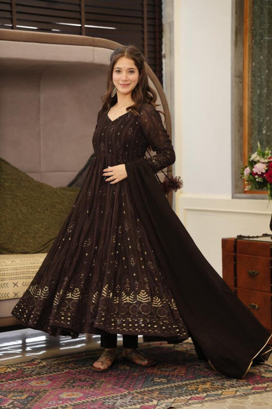 Wedding Wear Black Georgette Embroidered Full Stitched Suit