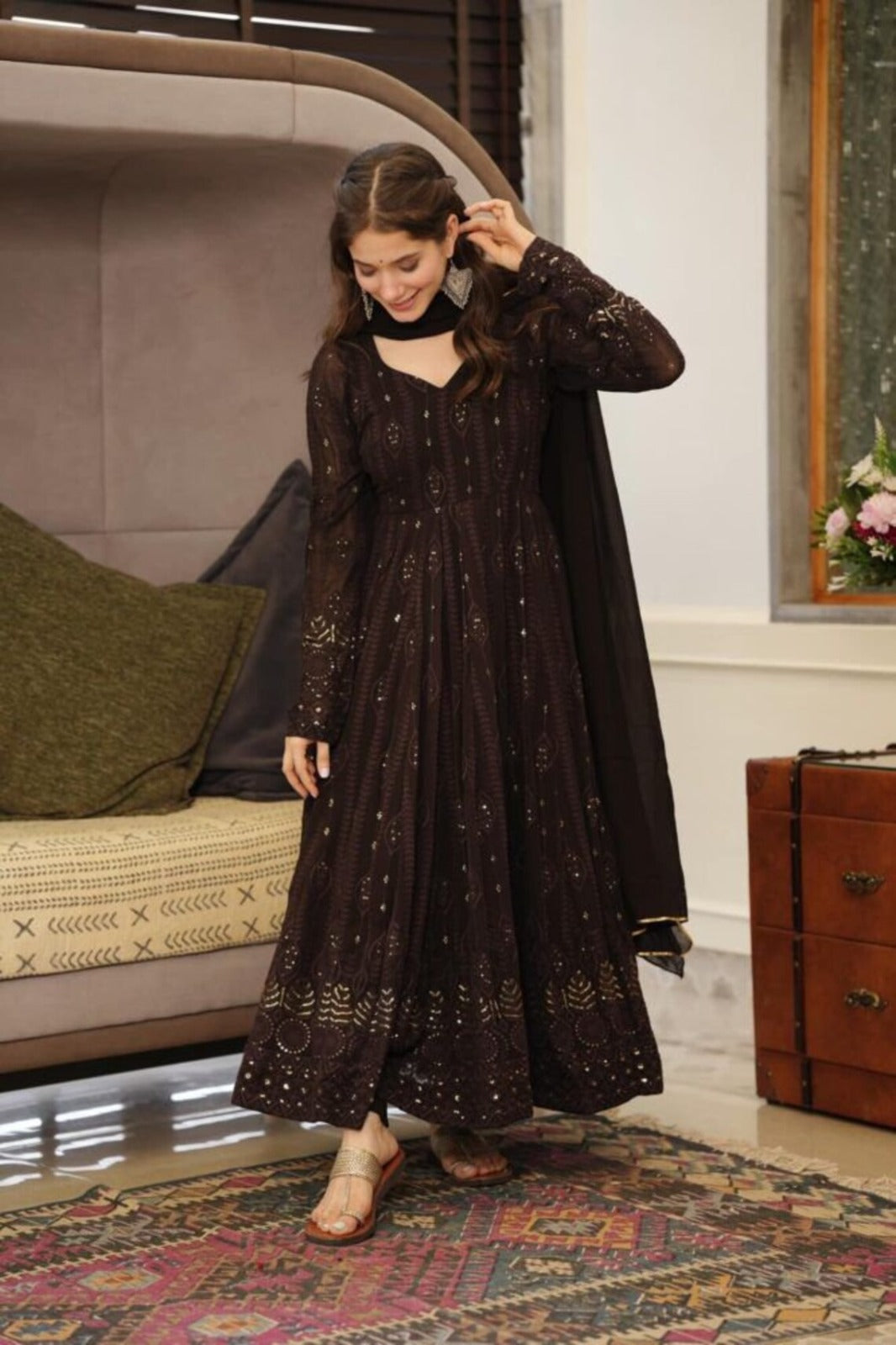 Wedding Wear Black Georgette Embroidered Full Stitched Suit