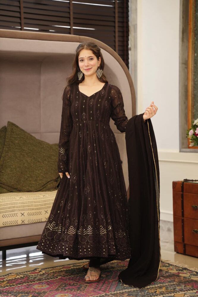 Wedding Wear Black Georgette Embroidered Full Stitched Suit