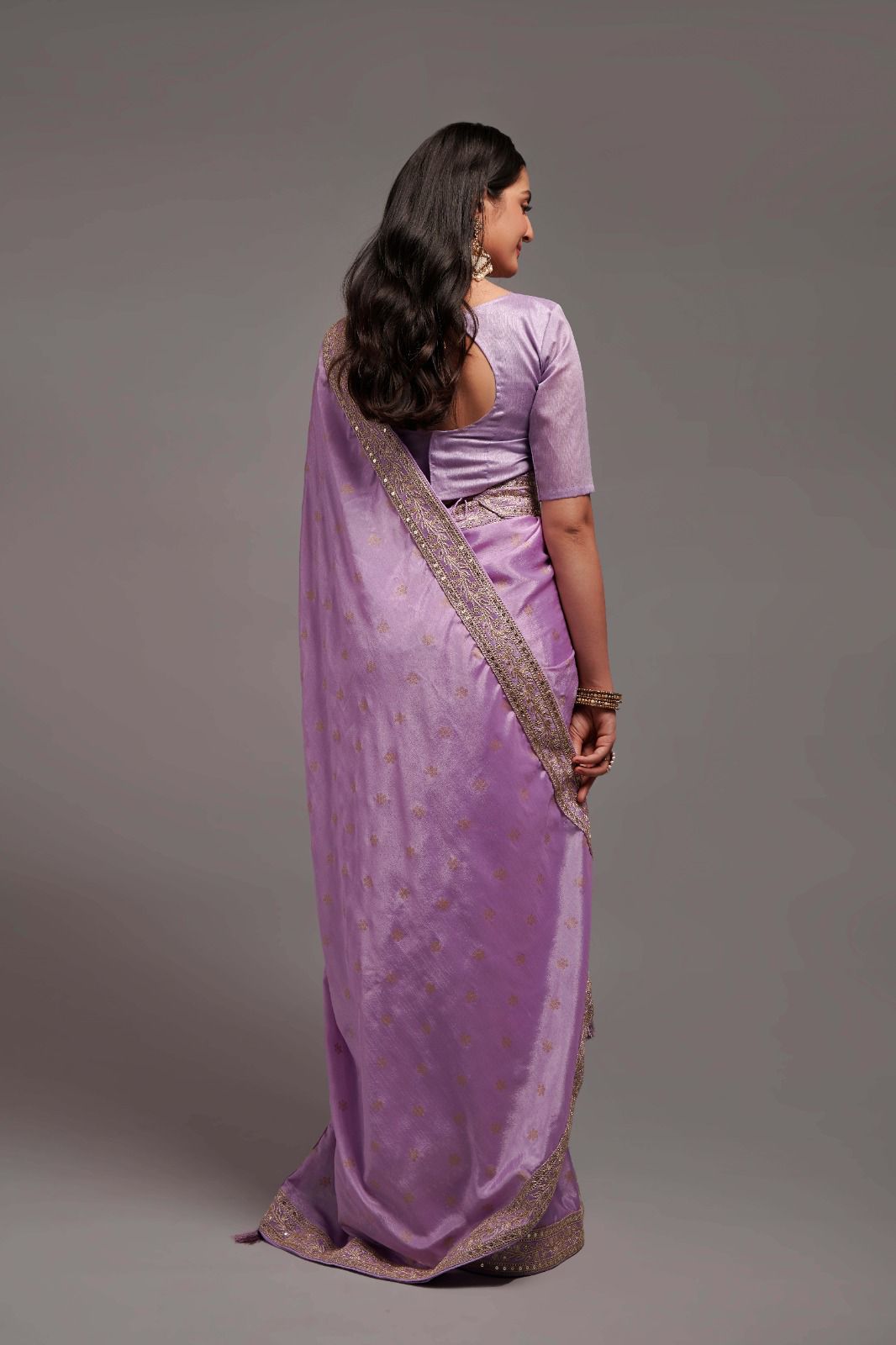 Purple Color Chinon Silk All Over print and Coding Work Designer Saree