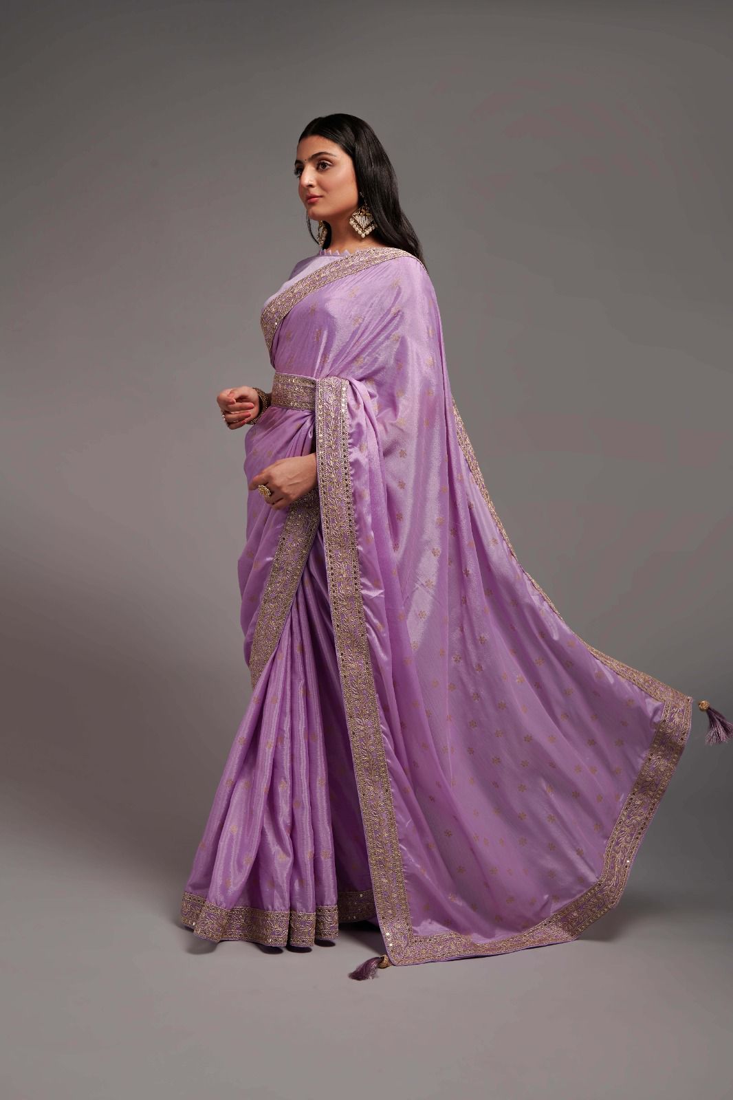 Purple Color Chinon Silk All Over print and Coding Work Designer Saree