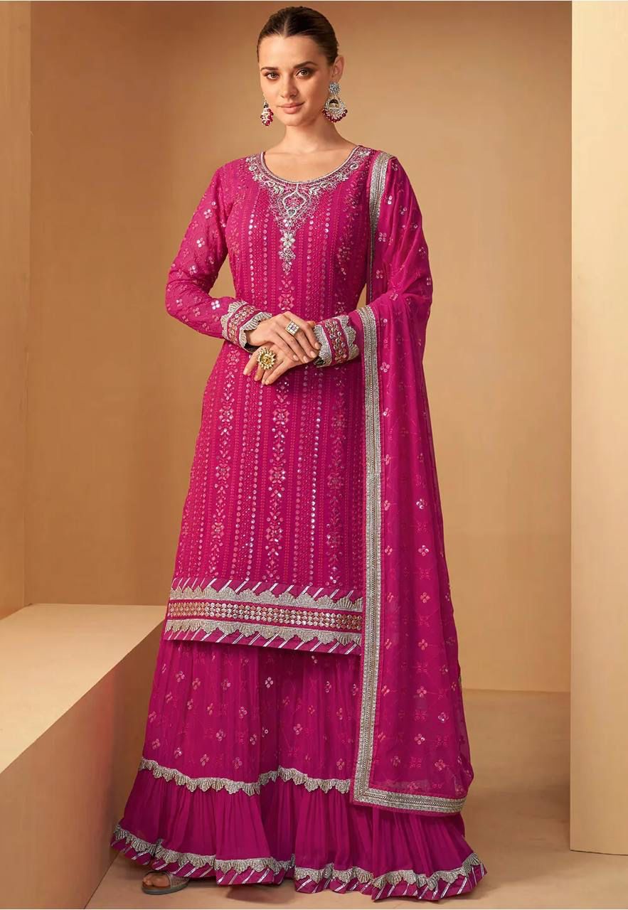 Glorious Pink Color Georgette Sharara Salwar Suit in Ready to wear Form