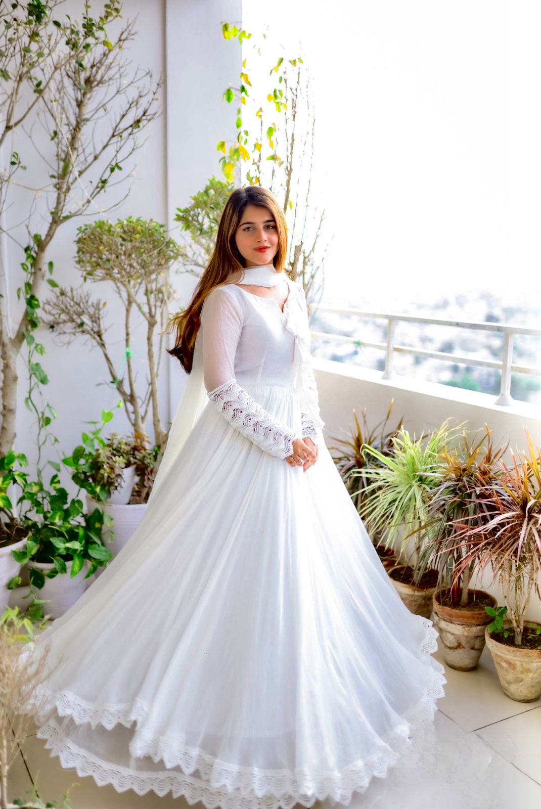 Ready to Wear White Georgette Gown with Dupatta For Women