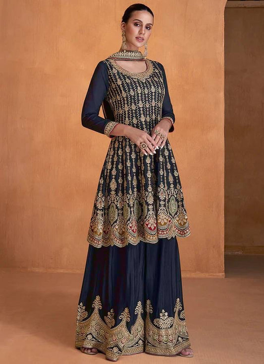 Navy Blue Heavy Embroidered Ready to Wear Suit Set