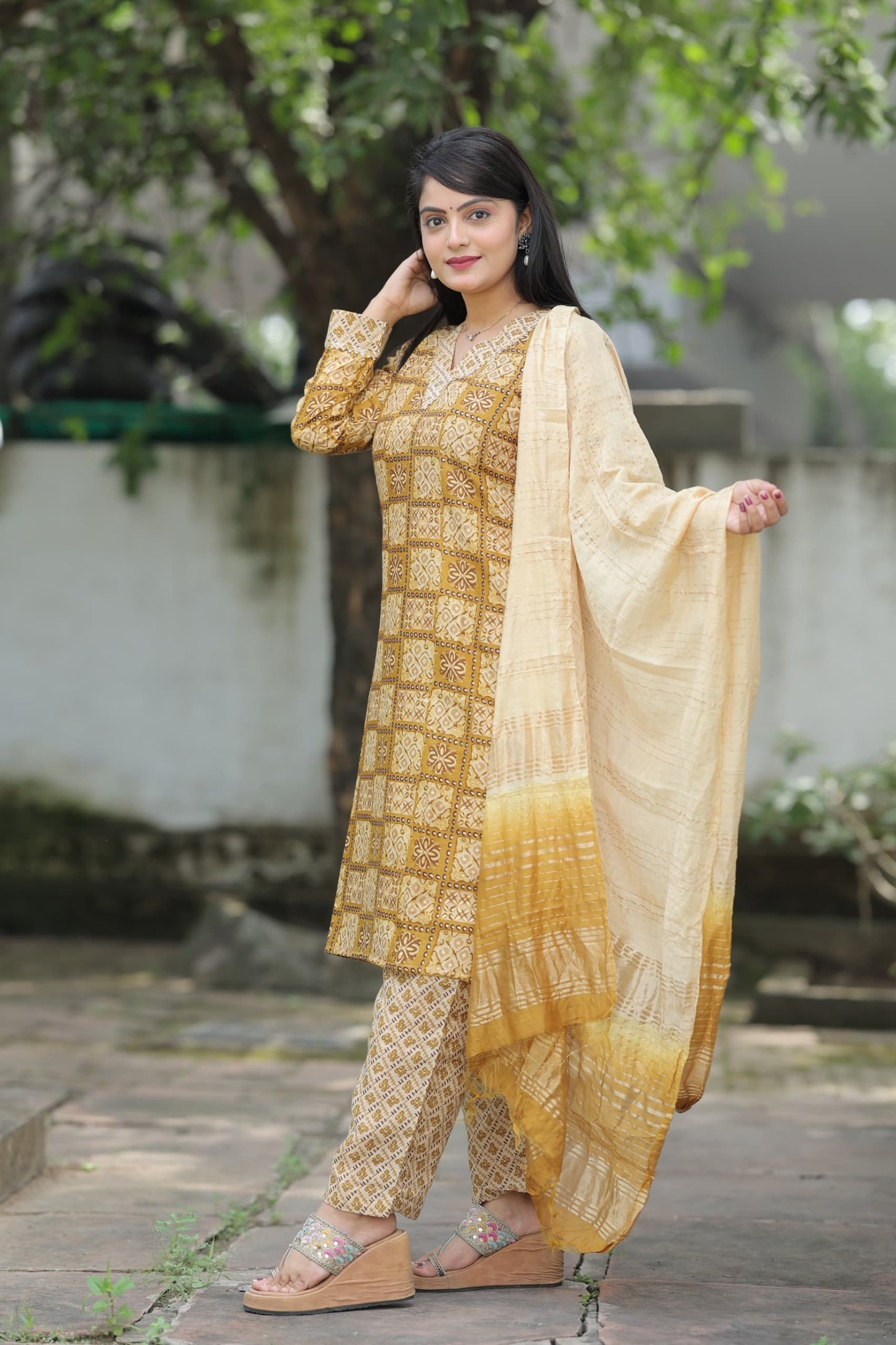 Daily Wear Mustard Cotton Printed Ready To Wear Salwar Suit For Women