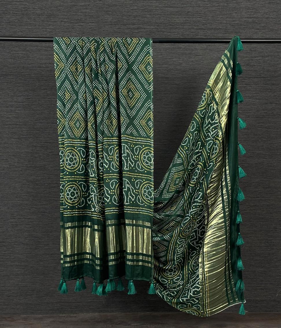 Designer Green Color Gajji Silk Bandhani Printed Dupatta