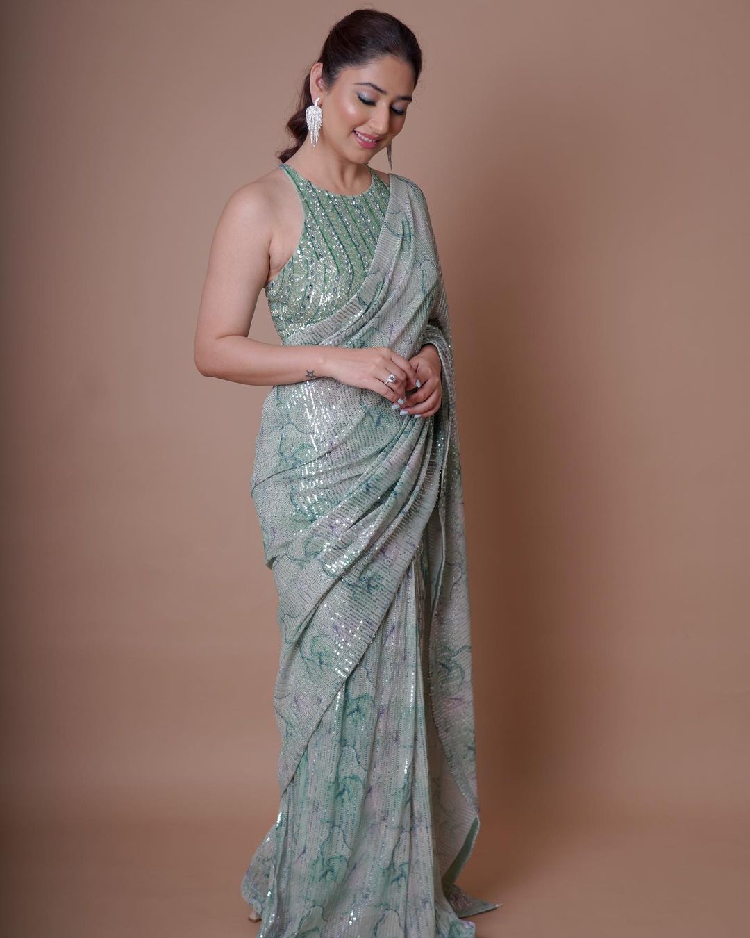 Magnificent Georgette Digtal Print with Sequence Work Saree Blouse Online